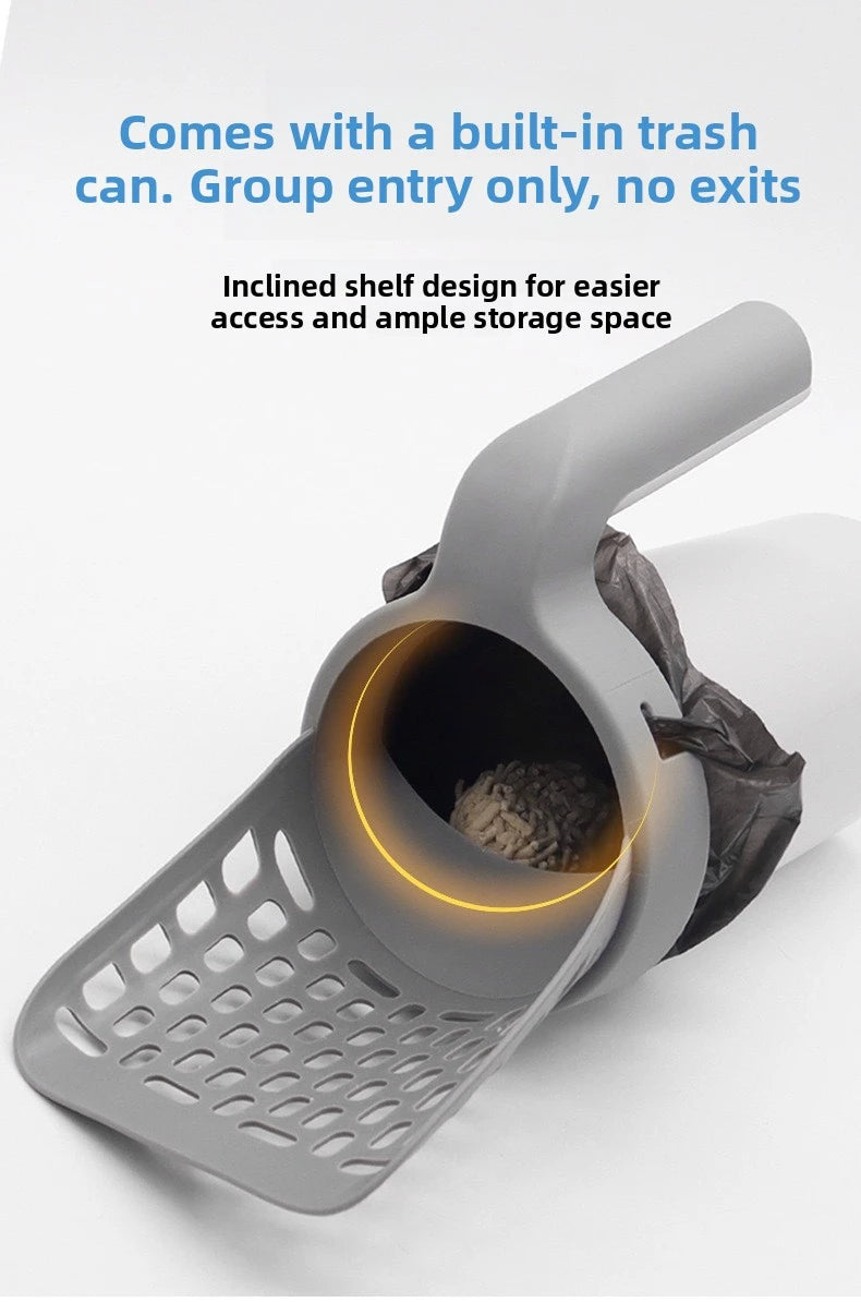 Portable All-in-One Cat Litter Scoop with Built-in Waste Bag System