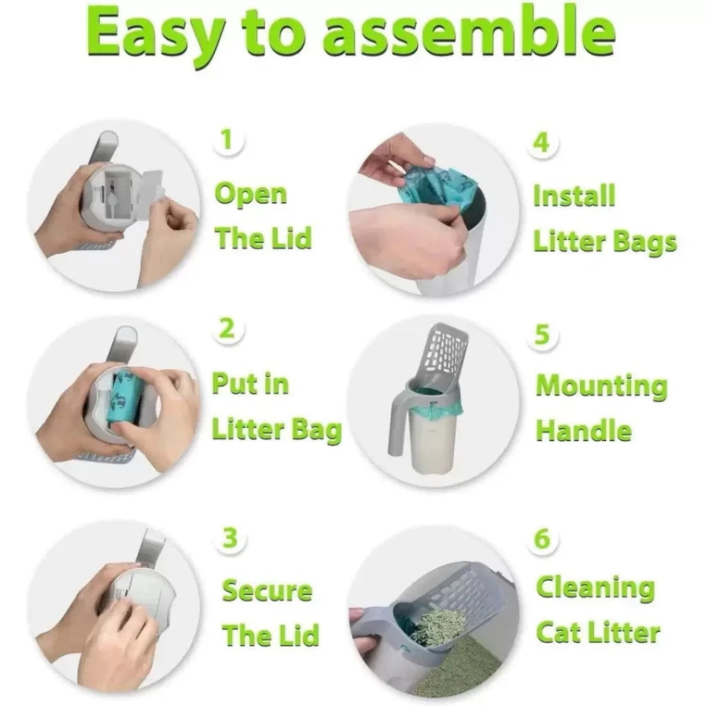Portable All-in-One Cat Litter Scoop with Built-in Waste Bag System