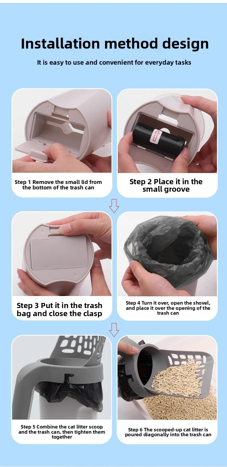 Portable All-in-One Cat Litter Scoop with Built-in Waste Bag System