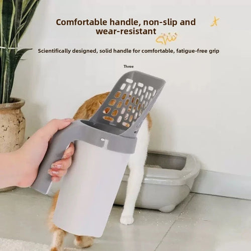 Portable All-in-One Cat Litter Scoop with Built-in Waste Bag System